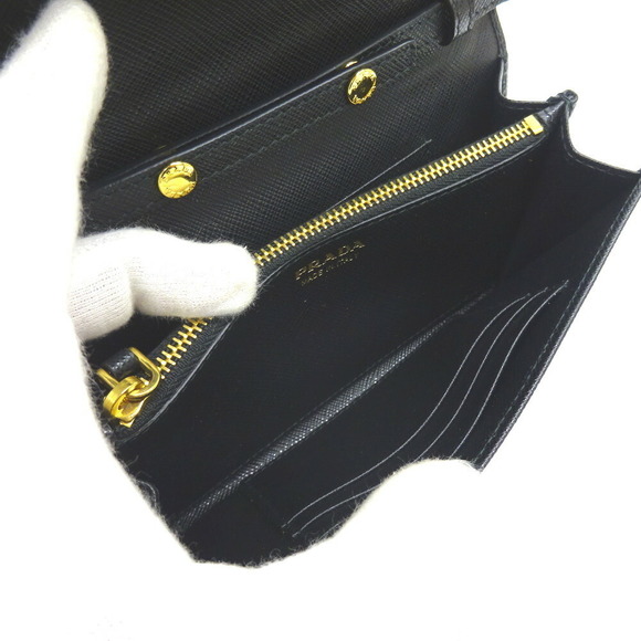 Prada Long Wallet Shoulder Pochette Saffiano Leather Ribbon Black - Picture 7 of 11